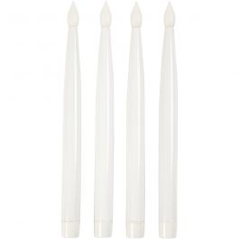 Bougies fuselées artificielles, H: 27,5 cm, d 2 cm, blanc, 4 pièce/ 1 Pq. [HOB-52351]