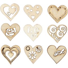 Décorations en bois, love, dim. 28 mm, 45 pièces/ 1 Pq. [HOB-52375]