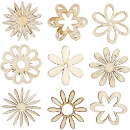 Décorations en bois, fleurs, dim. 28 mm, 45 pièces/ 1 Pq. [HOB-52376]
