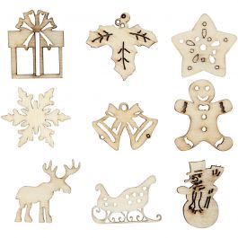 Décorations en bois, Noël, dim. 28 mm, 45 pièces/ 1 Pq. [HOB-52378]