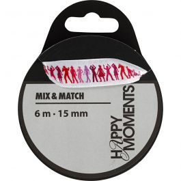 Bedrucktes Satinband, B 15 mm, Rosa, 6 m/ 1 Rolle [HOB-525009]