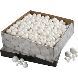 Styropor-Kugeln und -Eier, Größe 1,5-6,1 cm, Weiß, 550 Stk/ 1 Pck [HOB-54379]