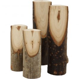 Bouts de bois décoratifs coupés en biais, H : 8+12 cm, d 2,5-3,5 cm, 4 pièces/ 1 Pq. [HOB-544700]
