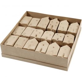 Pappmaché-Haus, H 9,5-12 cm, L 5,5-6,5 cm, B 3 cm, 4x9 Stk/ 1 Pck [HOB-54911]