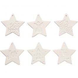 Décorations à suspendre, étoile, dim. 7x7 cm, blanc, 6 pièces/ 1 Pq. [HOB-555150]