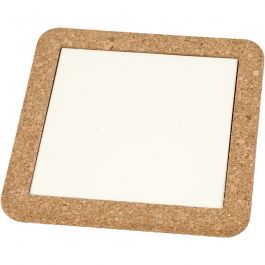Dessous-de-plat avec cadre en liège, dim. 15,5x15,5x1 cm, blanc, 2 pièces/ 1 Pq. [HOB-556521]