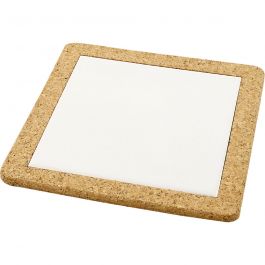 Dessous-de-plat avec cadre en liège, dim. 19x19x1,1 cm, blanc, 10 pièces/ 1 Pq. [HOB-55654]