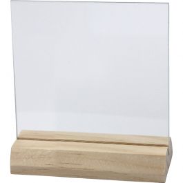 Plaque de verre avec socle en bois, dim. 7,5x7,5 cm, ép. 28 mm, 10 set/ 1 Pq. [HOB-55848]