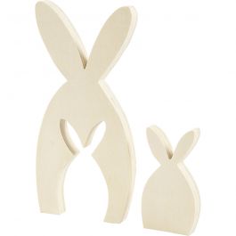 Figurine 2 en 1, Lapins, H : 11,5+24,5 cm, P: 2 cm, L : 6,5+11,5 cm, 1 set [HOB-56133]