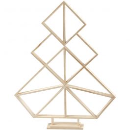 Sapin de Noël géométrique en bois, H : 60 cm, L : 47 cm, 1 pièce [HOB-56197]