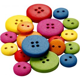 Boutons en bois, d 12-20 mm, 2-4 trous, ass. de couleurs, 360 pièces/ 1 Pq. [HOB-56684]