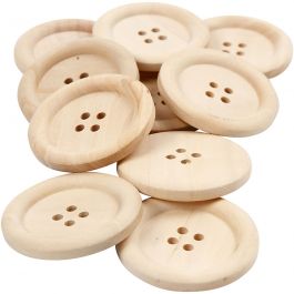 Boutons en bois, d 35 mm, diamètre intérieur 2 mm, 4 trous, 10 pièces/ 1 Pq. [HOB-56687]