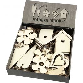Décorations en bois, dim. 6,5-21,5 cm, ép. 5 mm, 100 pièces/ 1 Pq. [HOB-56739]