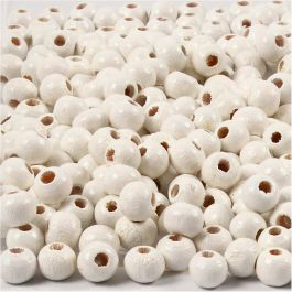 Perles en Bois, d 5 mm, diamètre intérieur 1,5 mm, blanc, 6 gr/ 1 Pq. [HOB-570392]