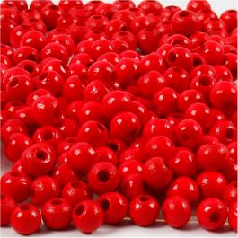 Perles en Bois, d 5 mm, diamètre intérieur 1,5 mm, rouge, 6 gr/ 1 Pq. [HOB-570394]
