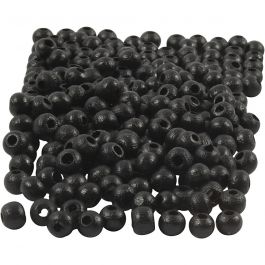 Perles en Bois, d 5 mm, diamètre intérieur 1,5 mm, noir, 6 gr/ 1 Pq. [HOB-570395]
