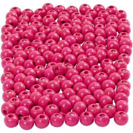 Perles en Bois, d 5 mm, diamètre intérieur 1,5 mm, rose, 150 pièce, 6 gr/ 1 Pq. [HOB-570396]