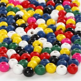 Mélange de perles en bois, d 4 mm, diamètre intérieur 1,5 mm, ass. de couleurs, 6 gr/ 1 Pq. [HOB-570399]