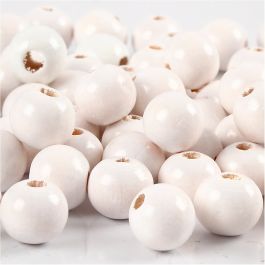 Perles en Bois, d 12 mm, diamètre intérieur 3 mm, blanc, 22 gr/ 1 Pq. [HOB-570412]