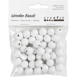Holzperlen, D 12 mm, Lochgröße 3 mm, Weiß, 22 g/ 1 Pck [HOB-570412]
