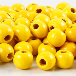 Perles en Bois, d 12 mm, diamètre intérieur 3 mm, jaune, 22 gr/ 1 Pq. [HOB-570413]