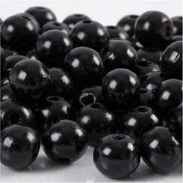 Perles en bois, d 12 mm, diamètre intérieur 3 mm, noir, 22gr/ 1 Pq. [HOB-570415]