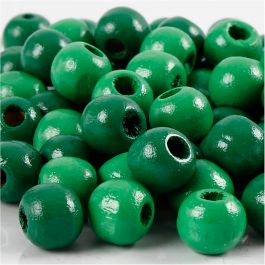 Perles en Bois, d 12 mm, diamètre intérieur 3 mm, vert, 22 gr/ 1 Pq. [HOB-570417]