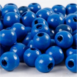 Perles en Bois, d 12 mm, diamètre intérieur 3 mm, bleu, 22 gr/ 1 Pq. [HOB-570418]
