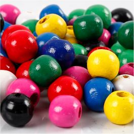 Mélange de perles en bois, d 10 mm, diamètre intérieur 3 mm, ass. de couleurs, 230 gr/ 1 Pq. [HOB-57045]