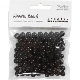Holzperlen, D 8 mm, Lochgröße 2 mm, Schwarz, 15 g/ 1 Pck [HOB-570495]