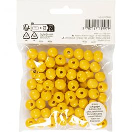 Perles en Bois, d 10 mm, diamètre intérieur 3 mm, ca. 70 pièce, jaune, 20 gr/ 1 Pq. [HOB-570593]