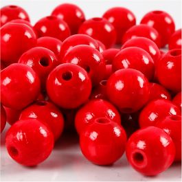 Perles en Bois, d 10 mm, diamètre intérieur 3 mm, rouge, 20 gr/ 1 Pq. [HOB-570594]