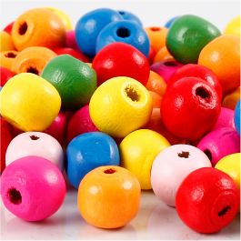 Perles en bois, d 10 mm, diamètre intérieur 2,5-3 mm, ass. de couleurs, 22 gr/ 1 Pq. [HOB-571231]