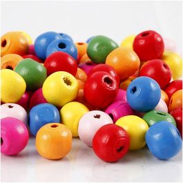 Holzperlen, D 10 mm, Lochgröße 2,5-3 mm, Sortierte Farben, 500 g/ 1 Btl. [HOB-57123]