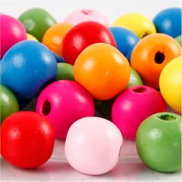 Holzperlen, D 12 mm, Lochgröße 2,5-3 mm, Sortierte Farben, 22 g/ 1 Pck [HOB-571241]