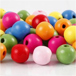 Holzperlen, D 12 mm, Lochgröße 2,5-3 mm, Sortierte Farben, 500 g/ 1 Btl. [HOB-57124]