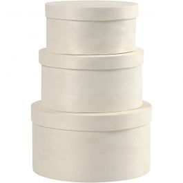 Boîtes copeau rondes, H : 5,4+6,5+7,3 cm, d 10+11+13 cm, 3 pièces/ 1 set [HOB-575180]
