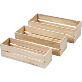 Caisses à fruits, H : 6,5+7+7,5 cm, L : 22+23,5+25 cm, L : 7+8,5+10 cm, 3 pièces/ 1 set [HOB-57695]