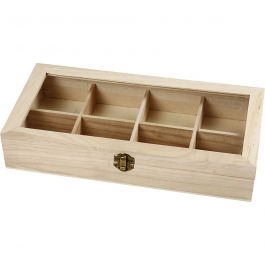 Boîte en bois et couvercle verre, dim. 32x16x6 cm, diamètre intérieur 7x7 cm, 1 pièce [HOB-57728]