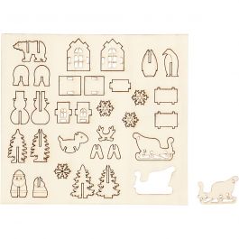 Figurines à assembler, Noël, L : 15,5 cm, L : 17 cm, ép. 3 mm, 1 Pq. [HOB-57882]