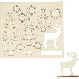 Figurines à assembler, forêt avec cerfs, L : 15,5 cm, L : 17 cm, ép. 3 mm, 1 Pq. [HOB-57885]