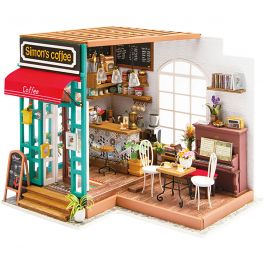 Pièce miniature DIY, Café, H : 19 cm, L : 22,6 cm, L : 19,4 cm, 1 pièce [HOB-578921]
