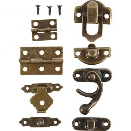 Mini-ferrures, dim. 16x19-19x29,5 mm, or antique, 15 set/ 1 Pq. [HOB-58000]