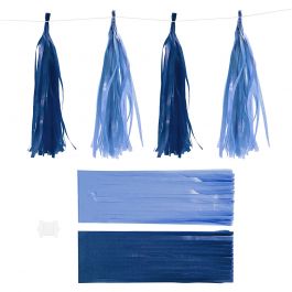Pompons en papier, dim. 12x35 cm, 14 gr, bleu foncé/bleu clair, 12 pièces/ 1 Pq. [HOB-599804]