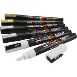 Feutre Posca, or, argent, blanc, dim. PC-3M, trait 0,9-1,3 mm, 6 ass./ 1 Pq. [HOB-384097]