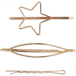 Pince à cheveux, L : 70 mm, L : 32 mm, doré, 3 pièces/ 1 Pq. [HOB-600980]