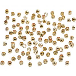 Quetschperlen, D 2 mm, Gold, 100 Stk/ 1 Pck [HOB-60106]