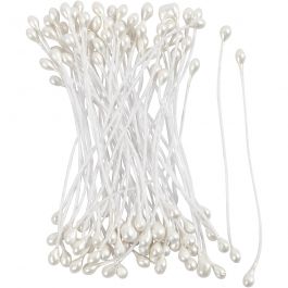 Étamines de Fleurs, L : 6,4 cm, d 2 mm, nacré, 100 pièces/ 1 Pq. [HOB-610352]