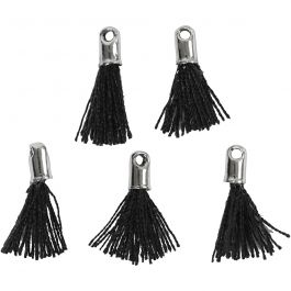 Baumwoll-Troddel, L 10 mm, Lochgröße 1 mm, Schwarz, 5 Stk/ 1 Pck [HOB-61185]