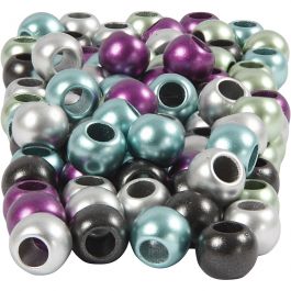 Pony-Perlen, D 10 mm, Lochgröße 4 mm, Metallic-Farben, 60 g, 125 ml/ 1 Pck [HOB-617180]